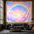 thumbnail image 6 of Rainbow Over Glowing Pastel Clouds with Hearts and Sparkles, Dreamy Fantasy for Kids and Teens, Wall Art Decor, Birthday Gift Tapestry Wall Hanging for Bedroom and Dorm, 6 of 7