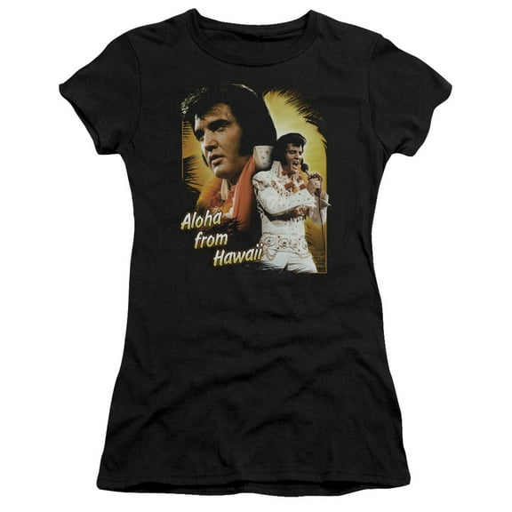 Trevco ELV104-JS-4 Elvis Presley & Aloha Juniors Sheer Cap Short Sleeve T-Shirt, Black - Extra Large