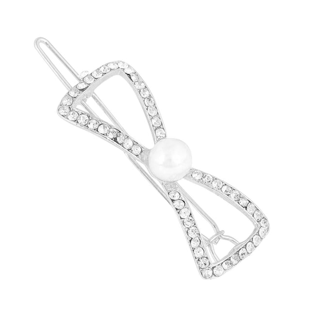 Pasador de pelo hueco con diamantes de imitación en forma de corazón con lazo, accesorios de pasador de metal (plata 1338)