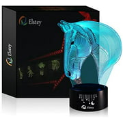 Horse Head 3D Night Light Touch Table Desk Lamps, Elstey 7 Color Changing Lights with Acrylic Flat & ABS Base & USB