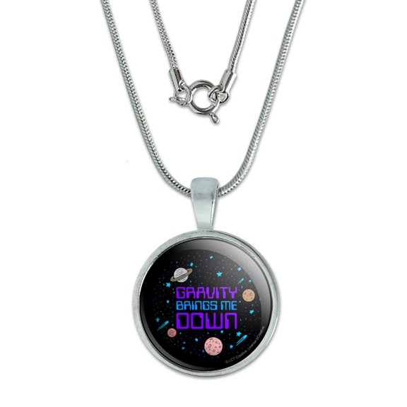 Gravity Brings Me Down Funny Humor 0.75" Pendant with Sterling Silver Plated Chain