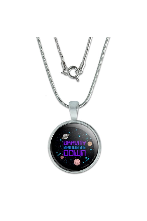 Gravity Brings Me Down Funny Humor 0.75" Pendant with Sterling Silver Plated Chain