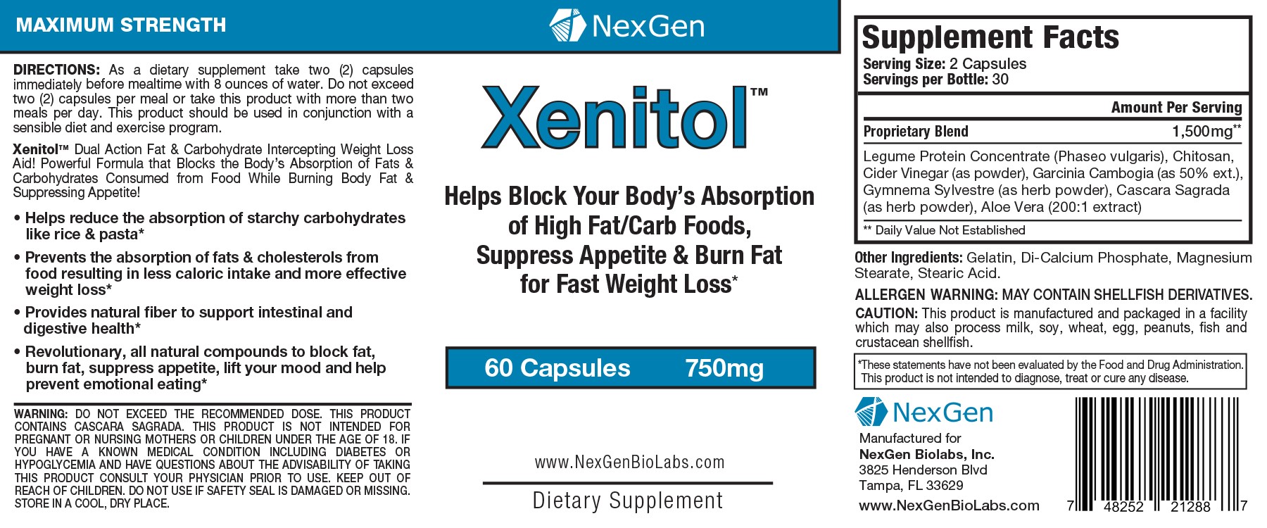 Nexgen Biolabs Xenitol Dual Action Fat Amp Carbohydrate Intercepting Weight Loss Aid Supplement 60 Capsules