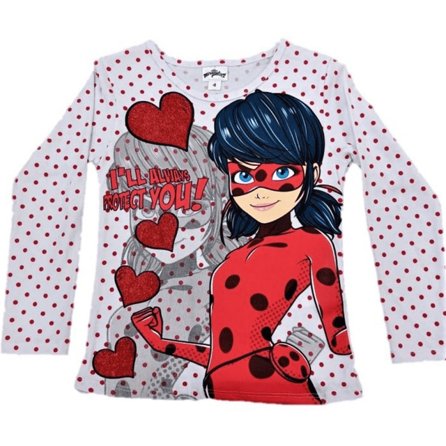Playera Lady Bug Miraculous Manga Larga blanco 4 Blip Kids K4190