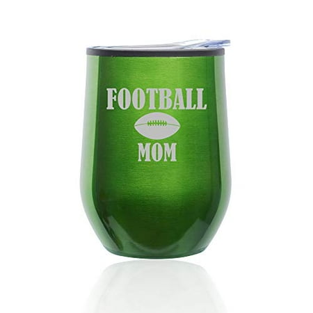 

Stemless Wine Tumbler Coffee Travel Mug Glass With Lid Football Mom (Green)