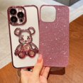 thumbnail image 5 of Electroplated for iPhone 14 Pro Max Case for Women Luxury Quicksand Case with Built-in Camera Lens Protector Clear Glitter Sparkly Bear Slim Shockproof Full Body Protecive Case (Pink), 5 of 12