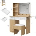 thumbnail image 2 of Ourlova Makeup Vanity with Lighted Mirror - Vanity Desk with Power Strip/Adjustable Lighting/Drawers and Cushioned Stool - Dressing Table for Bedroom - Natural, 2 of 8
