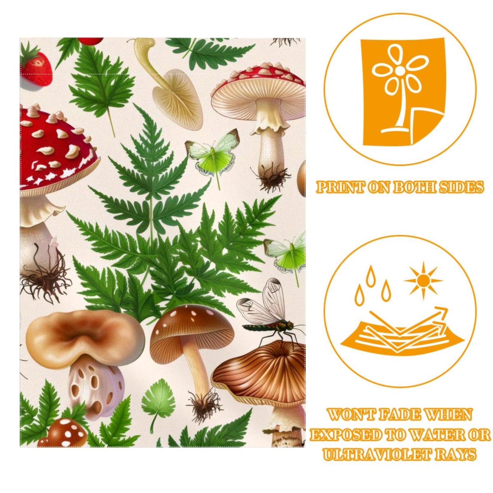 Mushrooms Plants Strawberry Butterflies Double Sided Garden Flag Decorative Weather Resistant Yard Flag, Large DIY Vertical Flag for Farmhouse Patio Lawn, 28x40 Inch