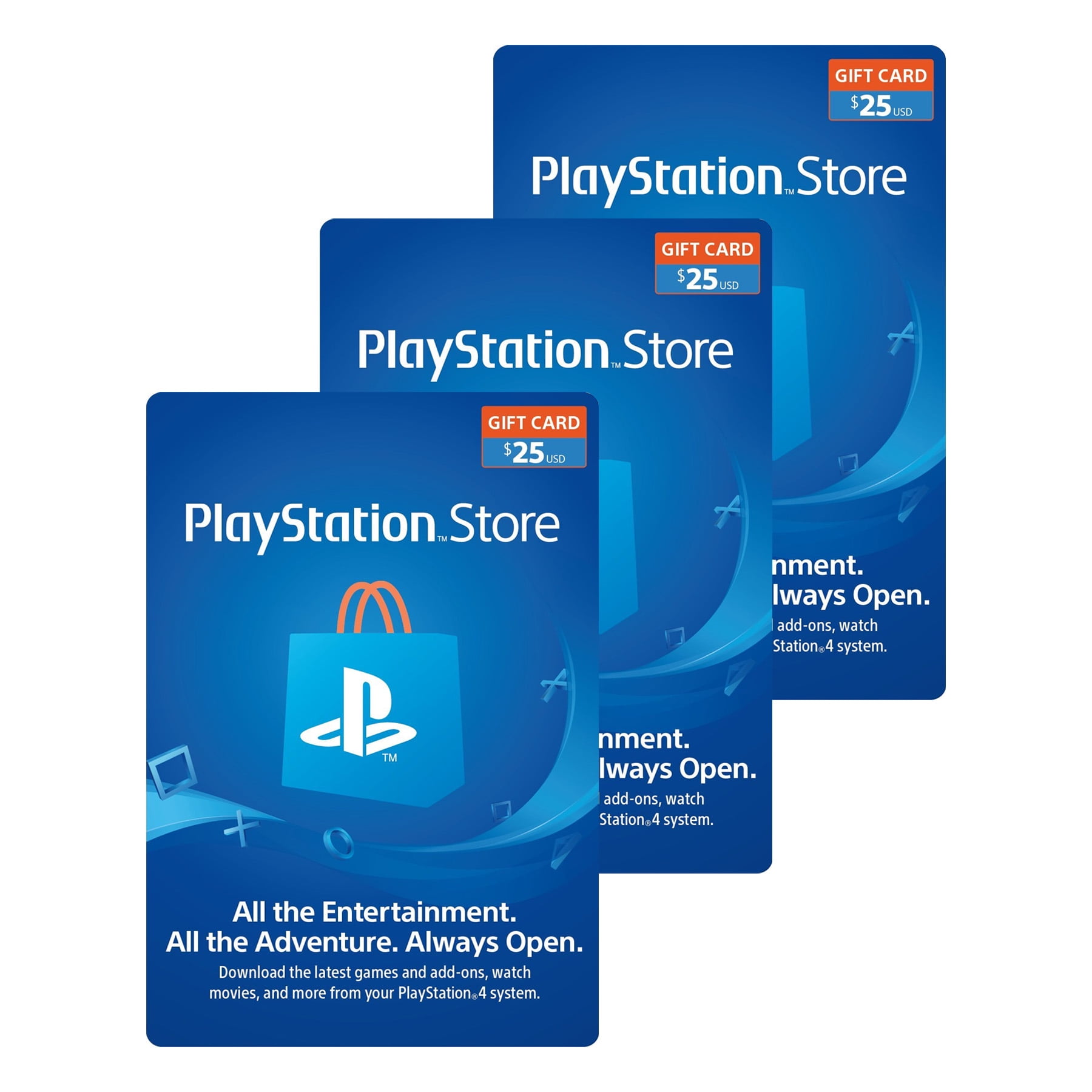 Sony PlayStation Physical Gift Cards $75.00 Multi-Pack (3 x $25.00 cards) - Walmart.com ...