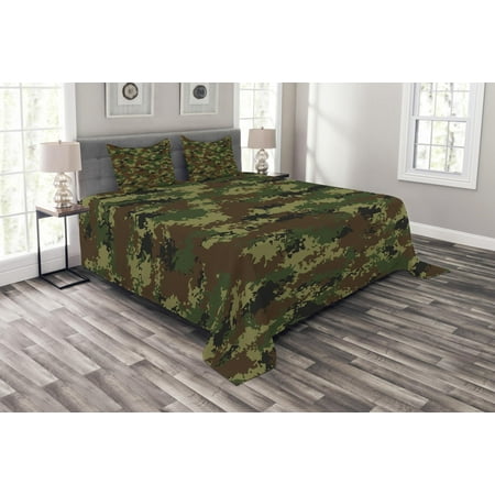 Camo Bedspread Set Grunge Graphic Camouflage Summer Theme Armed