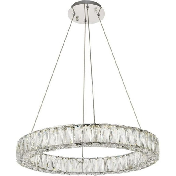 Maklaine 31.1" Round Royal Cut Crystal LED Chandelier in Chrome