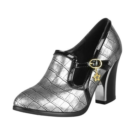 YHGFVOKJ Boots for Women Thick Heel Croco Comfortable Leather Tongue Square Toe Lightweight Dress Shoes Shoes Stylish and Sexy Shoes Womens Winter Shoes Silver 38