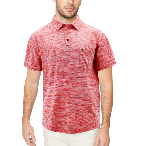 Men's Lightweight Stretch Polyester Blend Quick Dry Short Sleeve Logo Polo Shirt (KC 1201 Red, M)