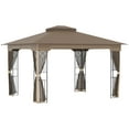 thumbnail image 2 of Outsunny 10' x 12' Patio Gazebo Outdoor Canopy Shelter with Double Tier Roof and Netting Sidewalls for Garden, Lawn, Backyard and Deck, Brown, 2 of 9