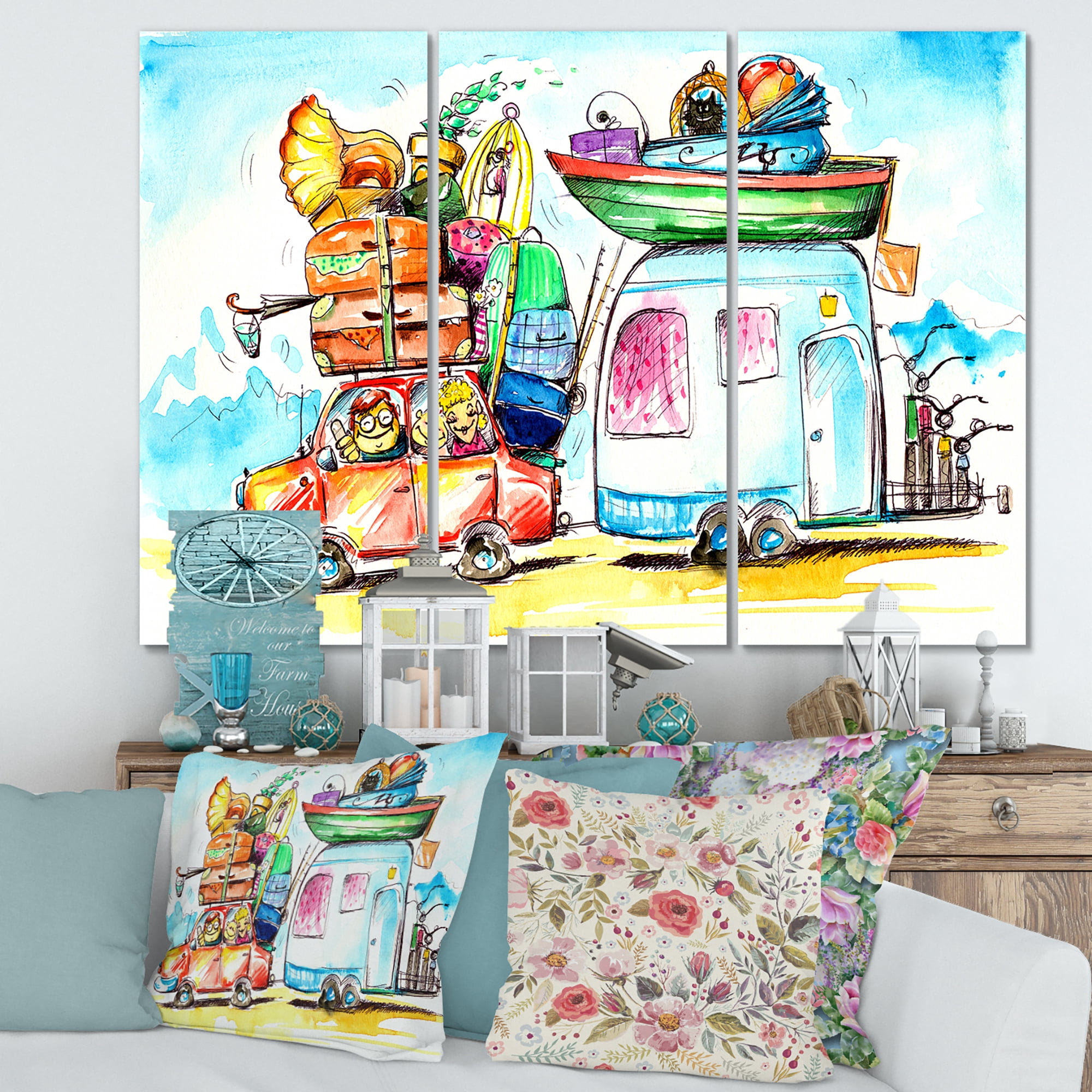Designart ' Caravans With Family Travel ' Farmhouse Canvas Wall Art Print