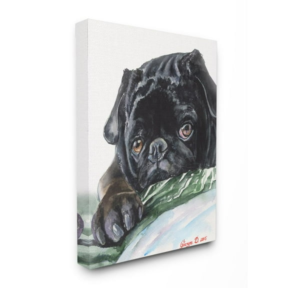 Stupell Industries Black Pug Dog Pet Animal Watercolor Painting Canvas Wall Art by George Dyachenko