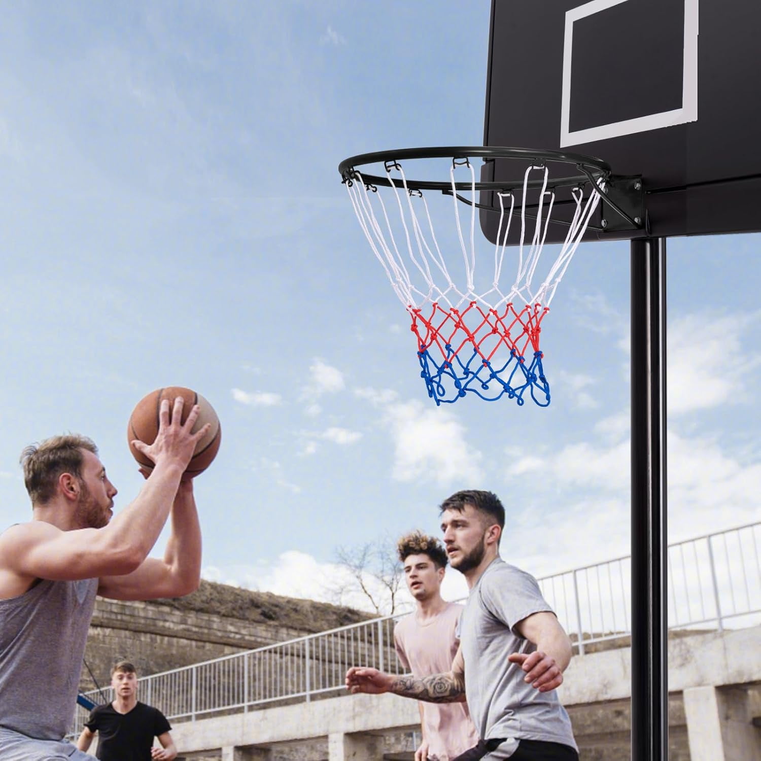 15"/18" Basketball Rim, Wall Door Mounted Basketball Hoop Replacement with All Weather Net, Basketball Rim Goal for Indoor Outdoor Driveway Garage Backyard