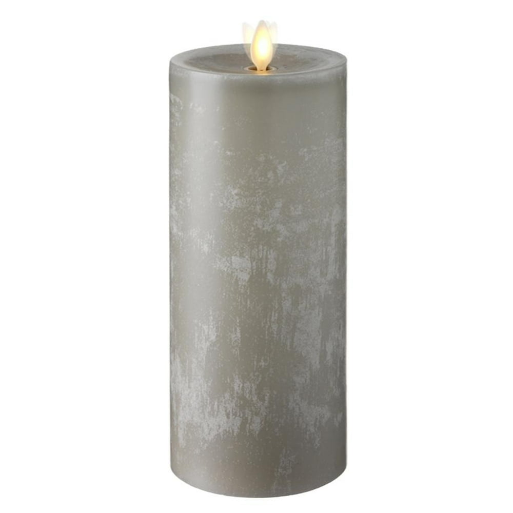 Liown 36069 9" Chalky Light Grey Wax LED Pillar Candle with Timer
