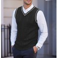 thumbnail image 1 of Chaleco de hombre tejido sin mangas casual cuello en V chaleco engrosado camisa de fondo, 1 of 6