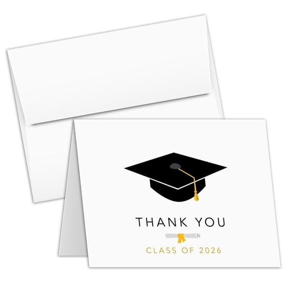 Graduation Thank You Cards and Envelopes - Cute and Stylish Greeting, Appreciation, Celebratory Card, A2 Size, 25 per Pack