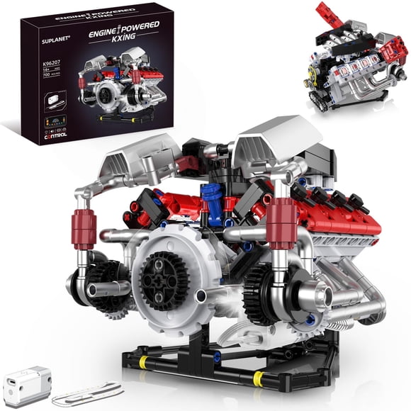 Suplanet V8 Engine Model Kit That Works with LED Light and APP Control, Collectible Set for Adults, Visible Car Engine Building Engineering STEM Proj