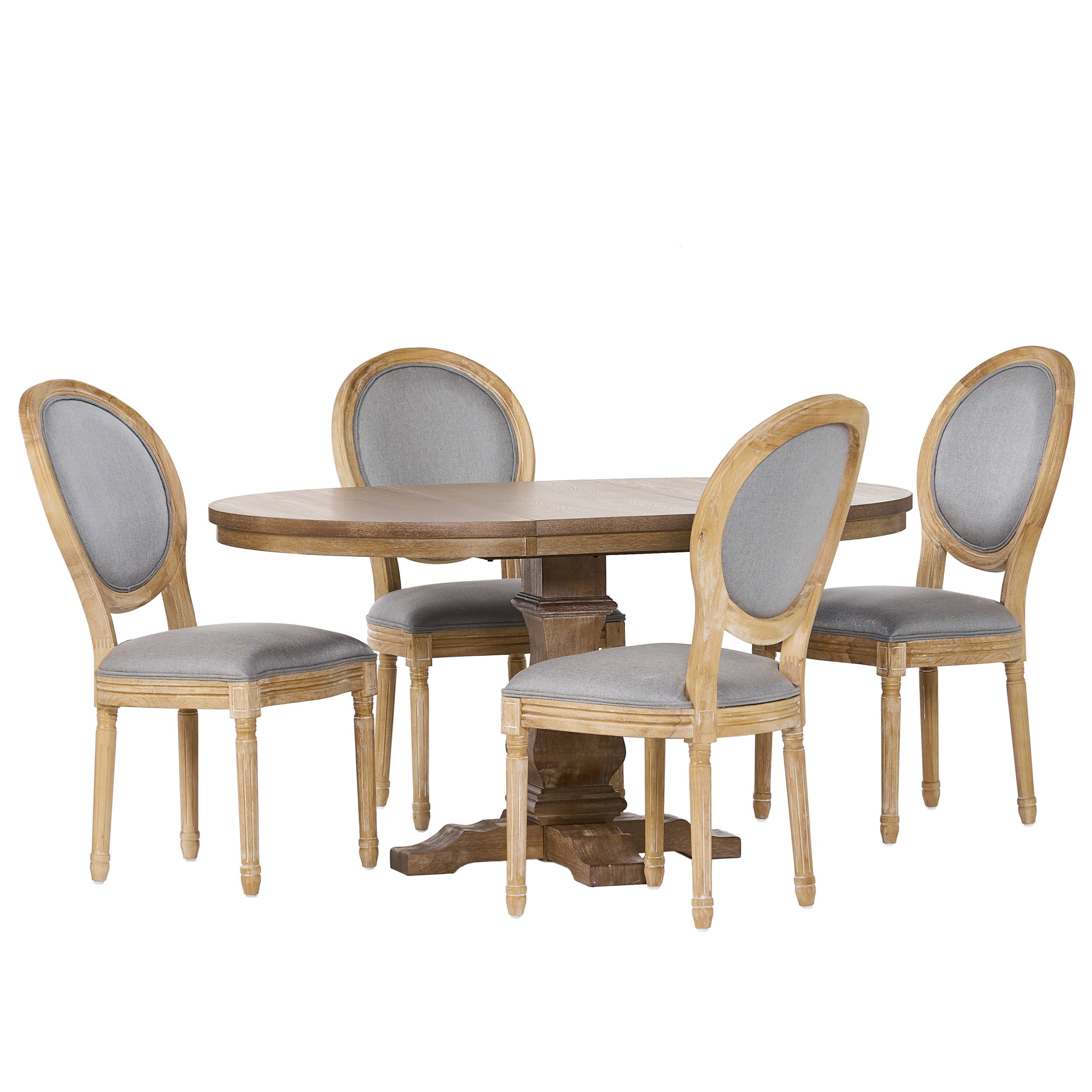Noble House Dason Fabric and Wood 5 Piece Dining Set, Light Gray and Natural