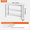 thumbnail image 3 of VEVOR Stainless Steel Food Prep Table, 18 x 48 x 34 Inch Commercial Kitchen Worktable, with 2 Adjustable Undershelf, Heavy Duty Prep Table Metal Work Table for BBQ, Kitchen, Home, and Garage, 3 of 9
