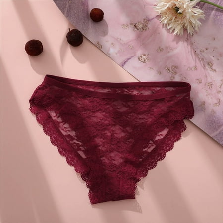 

Qiaocaity Women Sexy Lace Underwear Lingerie Thongs Panties Ladies Hollow Out Underwear Christmas Gifts Wine L