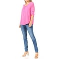thumbnail image 4 of Women's Casual Solid Round Neck Loose Fit Roll Tab 3/4 Sleeve Shirt Blouse Tops, 4 of 6