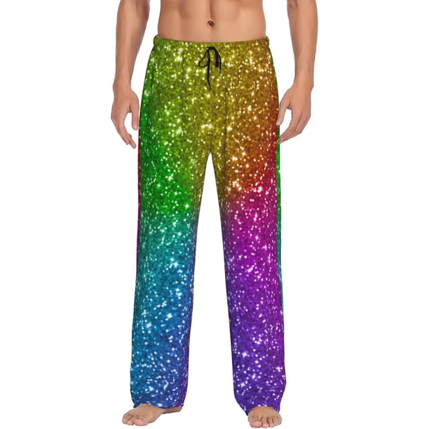 Fotbe Colorful Glitter Pantalones de Pijama para Hombre, Pantalones de Dormir, Pantalones de Casa con Cintura Ajustable y Bolsillos-Small