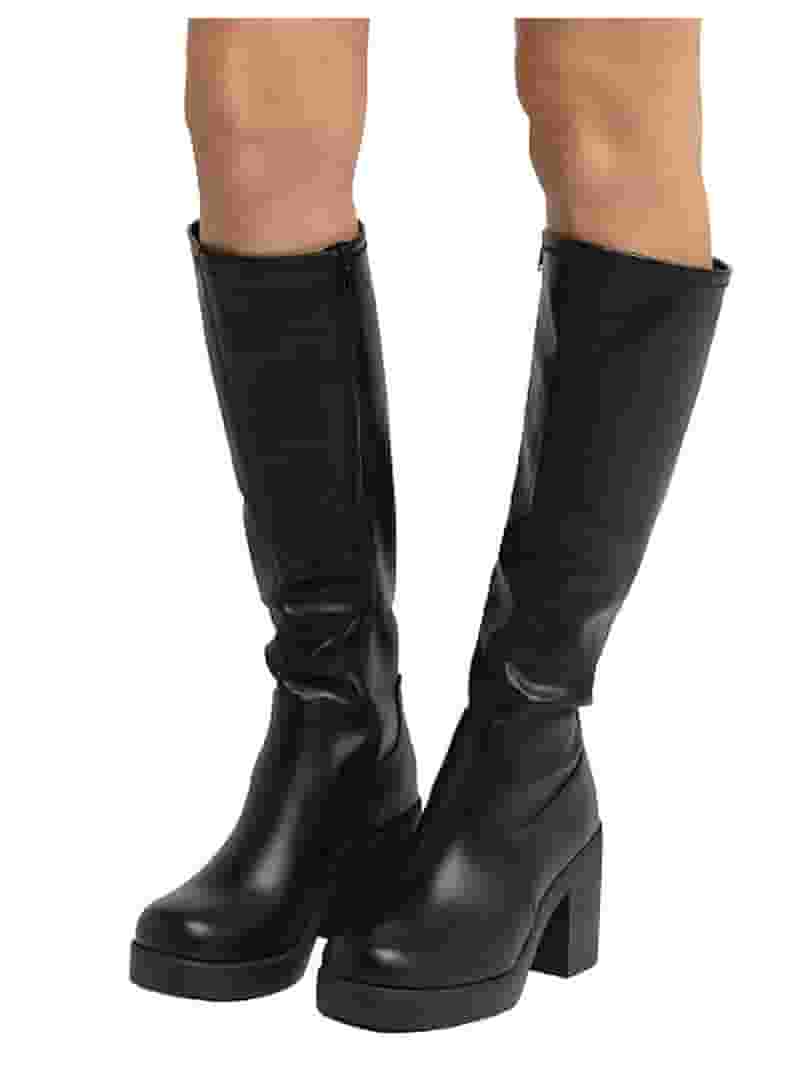 Soda Women Block Chunky Heel Knee High Boots Platform Side Zipper
