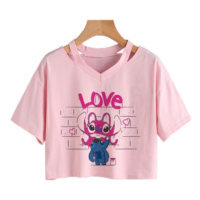 Y2k Disney Kawaii Lilo Stitch Funny Cartoon T Shirt Women Stitch Manga T-shirt Graphic Tshirt Streetwear Crop Top Tees FemaleM Gao Jinjia LED
