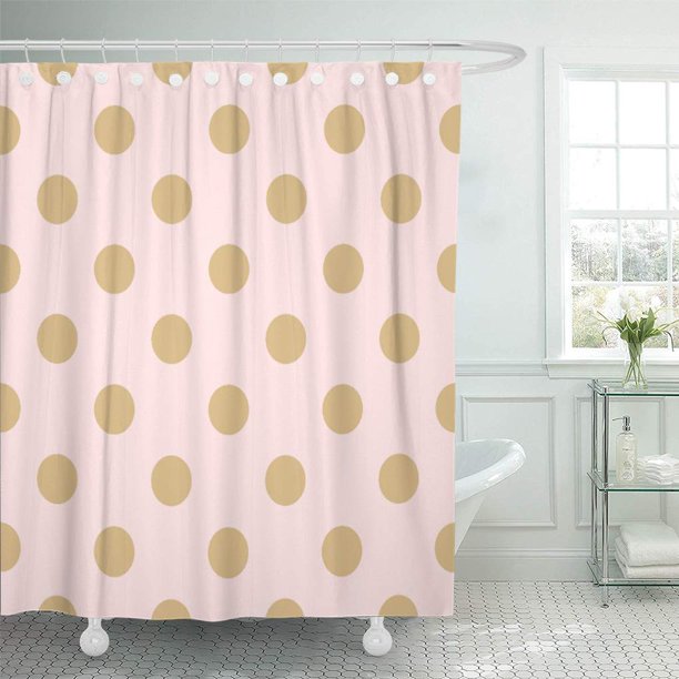 ATABIE Girly Pink and Gold Polka Dot Chic Cute Shower Curtain 66x72