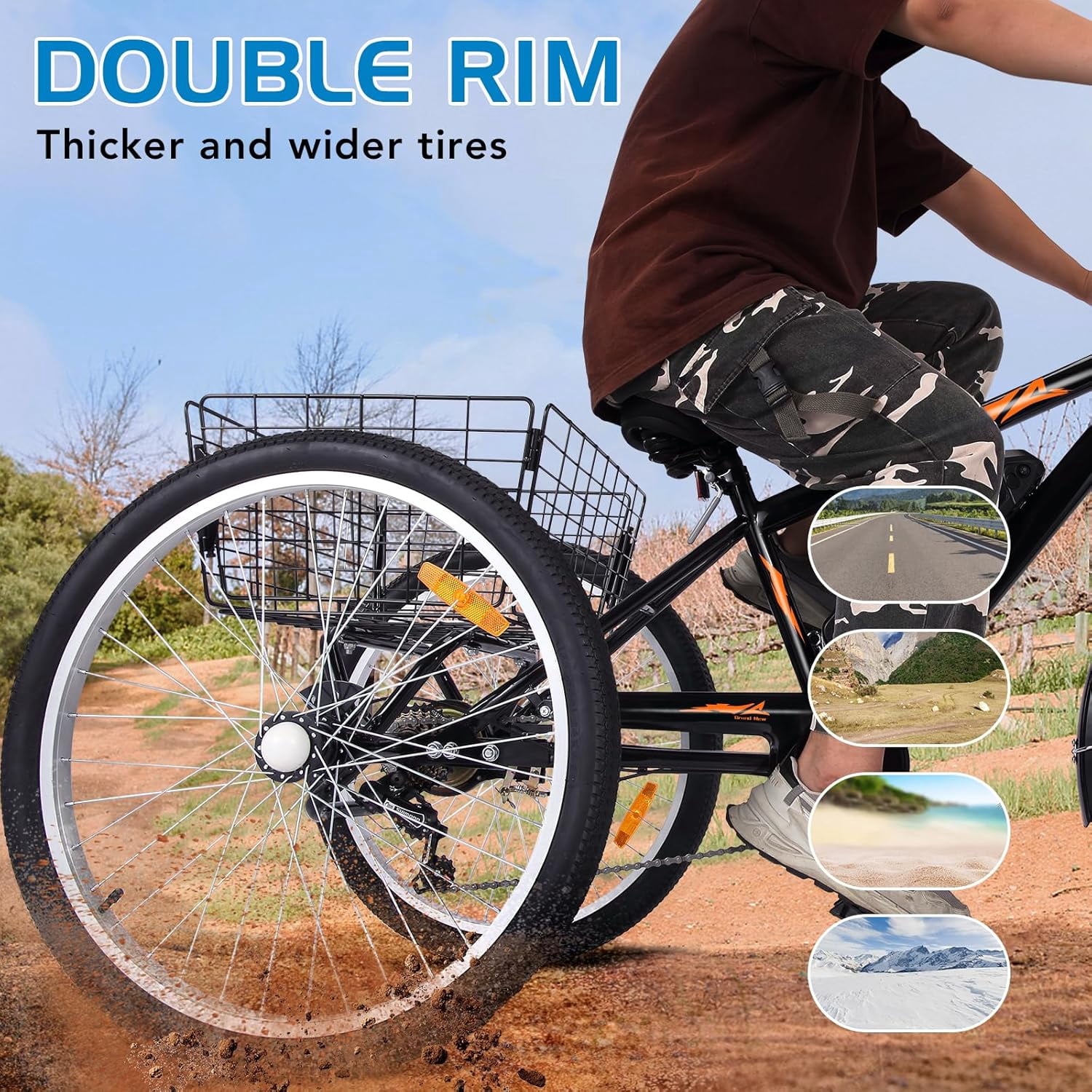 Electric Trike, 7-Speed Adult Electric Tricycle with Basket, 24"&26" Fat tire 3-Wheel Electric Bike, 350W Brushless Motor, 36V Detachable Battery for Men and Women