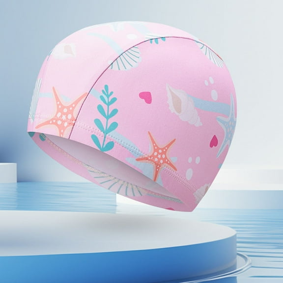 SGFCWSX Kids Swim Cap Cute Print Stretchy Waterproof Soft Swimming Hat for Girls Pink Free Size