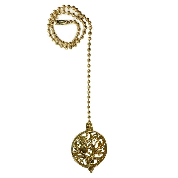 Royal Designs 24 Inch Adjustable Ceiling Fan Pull Chain Extension with Owl on Tree Ornament, Polished Brass