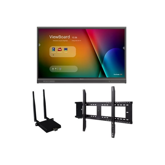 ViewSonic ViewBoard IFP7552-1C-E1 - 75" Diagonal Class (74.5" viewable) LED-backlit LCD display - interactive - with touchscreen (multi touch) / optional slot-in PC capability - Android - 4K UHD (2160p) 3840 x 2160 - with ViewSonic LB-WIFI-001 Dual Band Wireless Module, ViewSonic WMK-047-2 Wall Mount