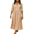 thumbnail image 2 of Uscallm Women Plus Size V Neck 3/4 Sleeve Button Down Dot Boho Midi Dress Flowy Casual Loose Maxi Travel Dresses with Elastic Waist, Yellow 2XL, 2 of 7