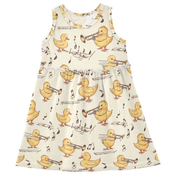 joogoo Girls Sleeveless Dress Cute Duck Musical Stylish Short Sleeve Dresses 4T