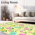 thumbnail image 2 of ODIKA 3'x5' Machine Washable Non-Slip Area Rug, Magical Meadow Alphabet Garden with Delightful Critters and Letter Blooms High Traffic Rug, Yellow, 699522, 2 of 7