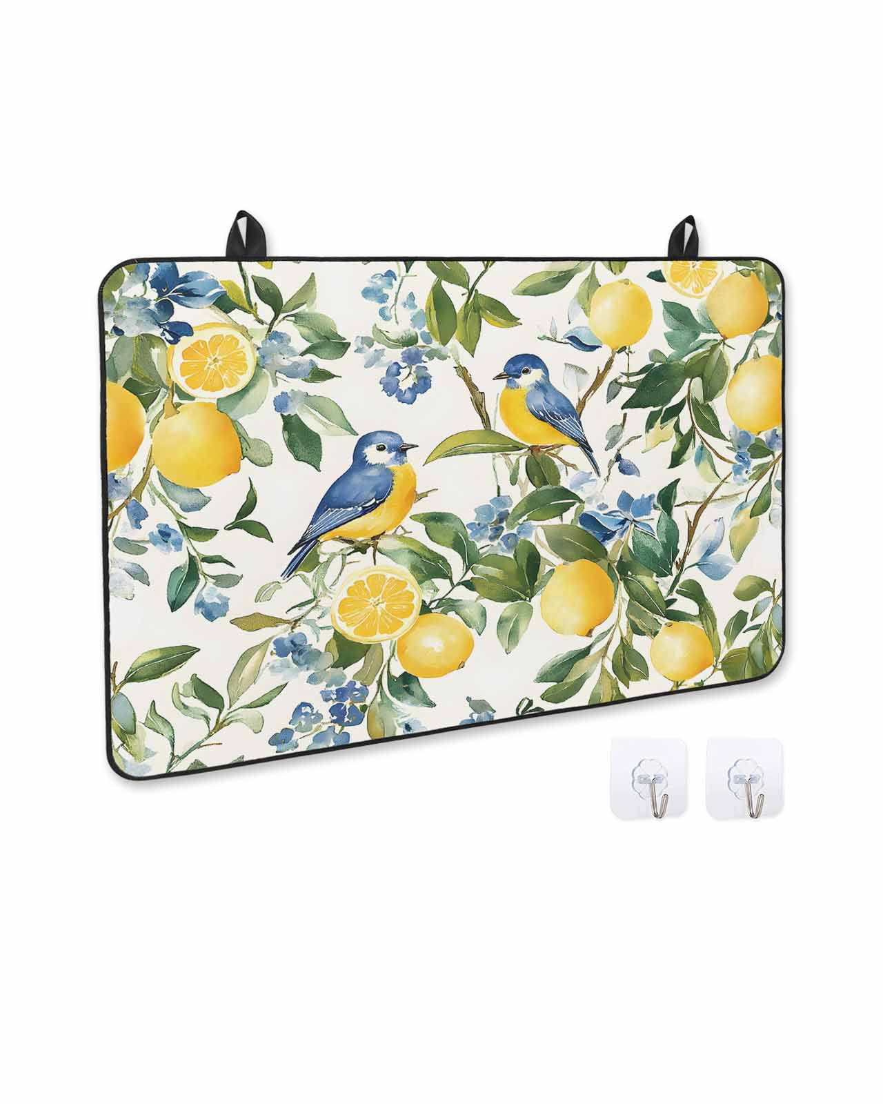 nqOlkjepod Large Induction Cooktop Protector Mat 24"x21", Lemon Bird Stove Top Covers for Electric Stove, Watercolor Yellow Green Foliage Flower Leaf Stove Burner Cover Mats, Glass Top Stove Cover