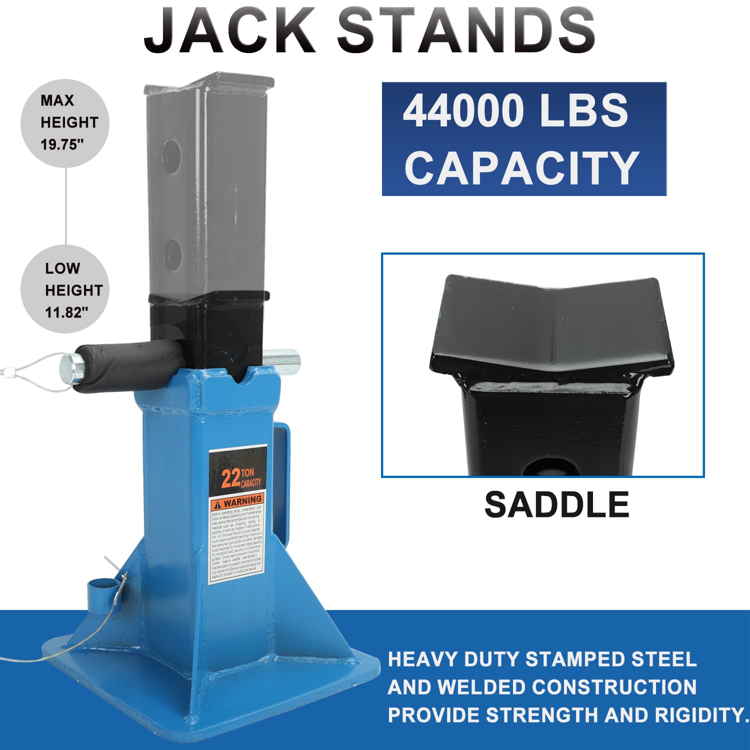 Confote 22 Ton Jack Stands Heavy Duty Pin Type Professional Car Jack Stand with Lock for Supporting Trucks, Trailers and Equipment,Blue
