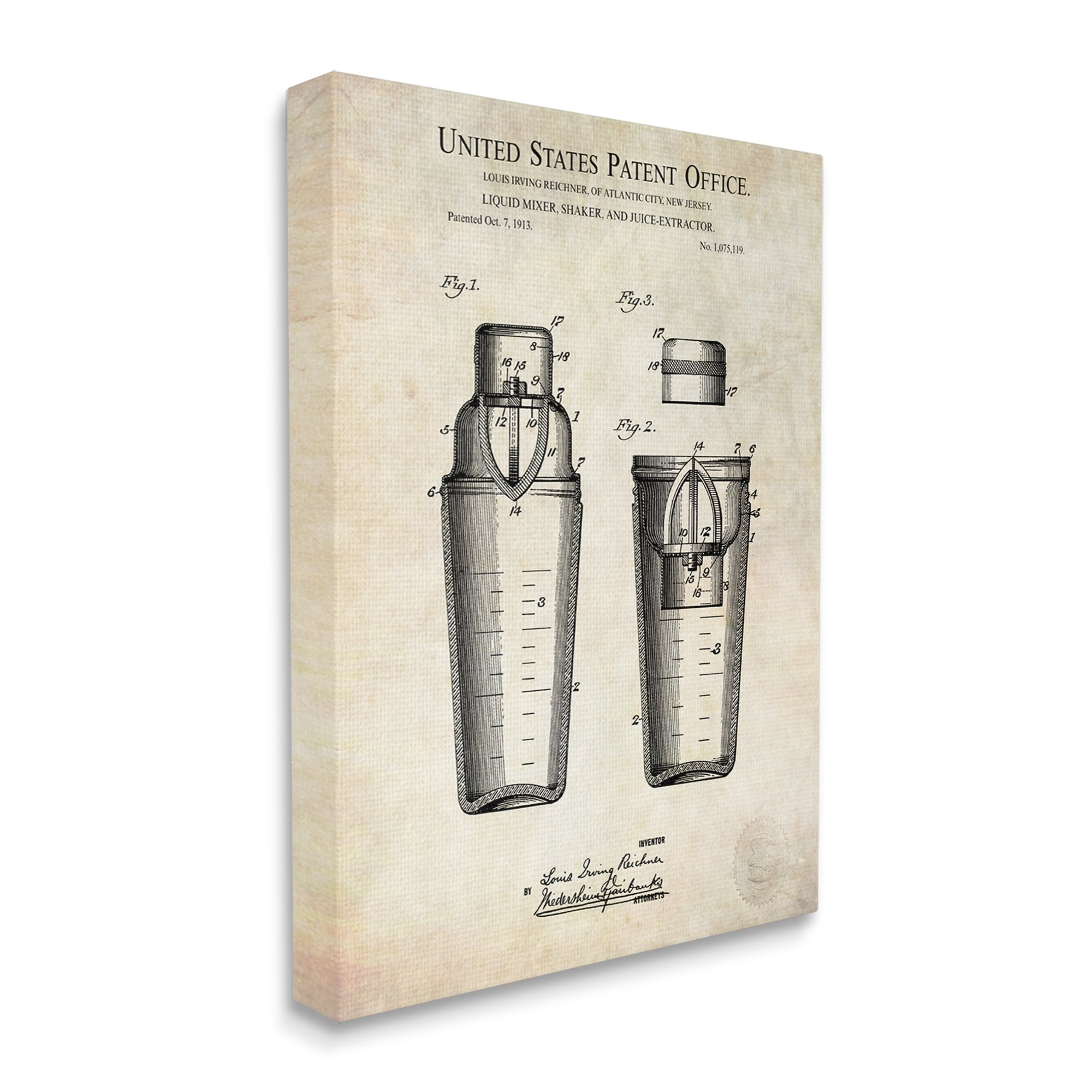 Stupell Industries Vintage Cocktail Drink Mixer Diagram Patent Text Canvas Wall Art, 30 x 40, Design by Karl Hronek