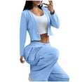 thumbnail image 7 of Womens Tracksuit Sets Sexy Cropped Zip Up Jacket Matching Wide Leg Cargo Pants Jogging Sweatsuits 2 Piece Outfits, 7 of 7
