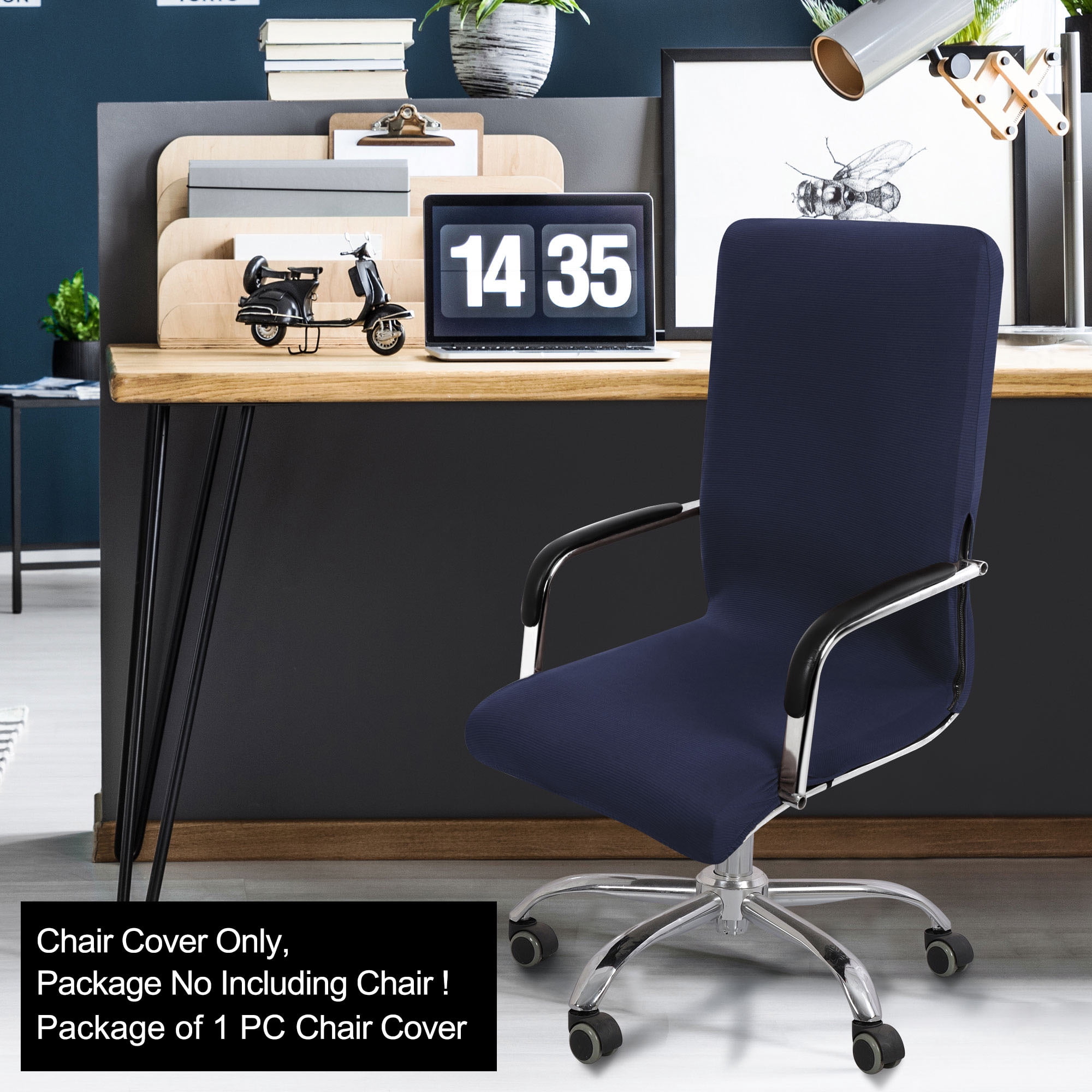 Unique Bargains Stretch Jacquard Office Room Chair Slipcover Navy Blue