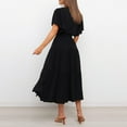 thumbnail image 6 of USSUMA Short Sleeve Summer Dresses for Women Casual Belted A Line Pleated Long Beach Party Maxi Sundresses V Neck Plus Dress Tiered Boho Solid Swing Sun Dress Wedding Guest, 6 of 8