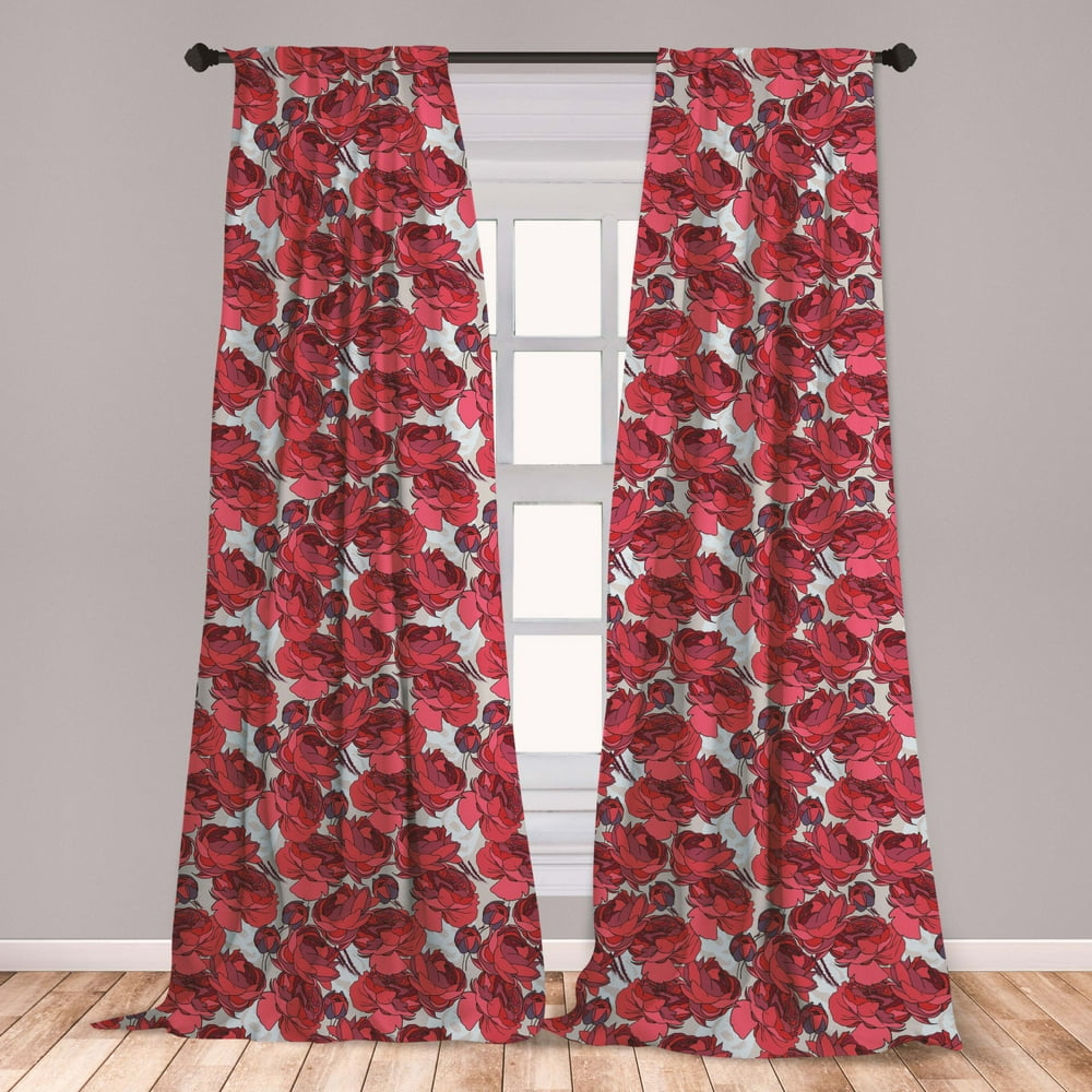 Floral Curtains 2 Panels Set, Vibrant Graphic Design Roses ...