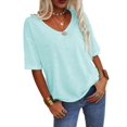thumbnail image 3 of Women's 3/4 Sleeve Shirts V Neck Loose Fitting Tops Casual Solid Color Tshirts  Basic Tunic Summer Ladies Tops, 3 of 8