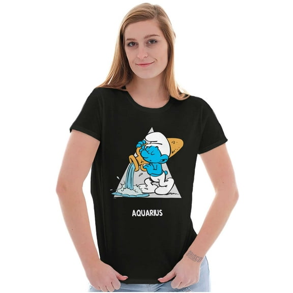 The Smurfs Aquarius Zodiac Sign Women's T Shirt Ladies Tee Brisco Brands S