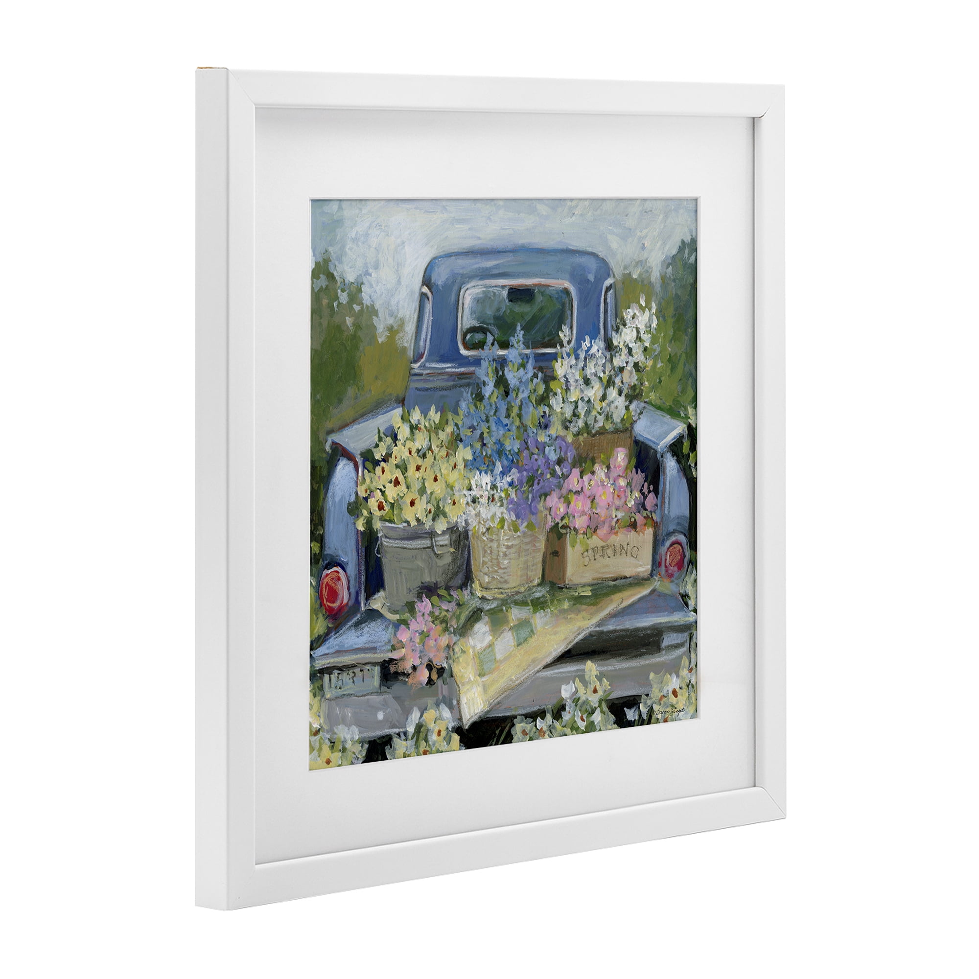 Stupell Industries Truck Bed with Flowers White Framed Print Under Glass, design by Susan Winget